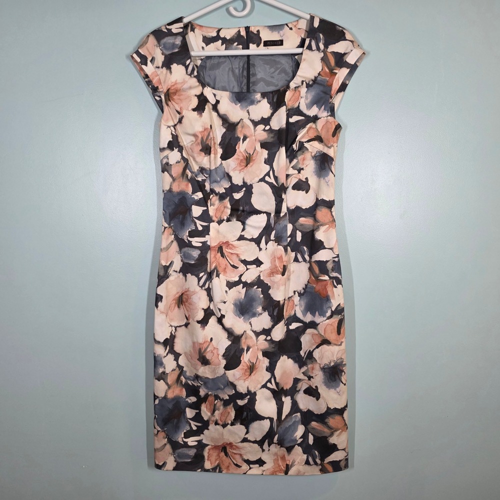 Peserico‎ Italy Floral Cotton Sheath Dress Cap Sleeve Blue Peach IT 44 US 8